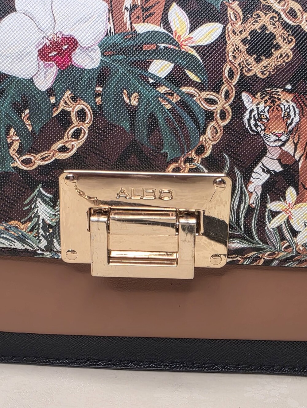 ALDO Tropical Tiger Floral Chain Print Top Handle Crossbody Satchel Bag - Picture 2 of 12